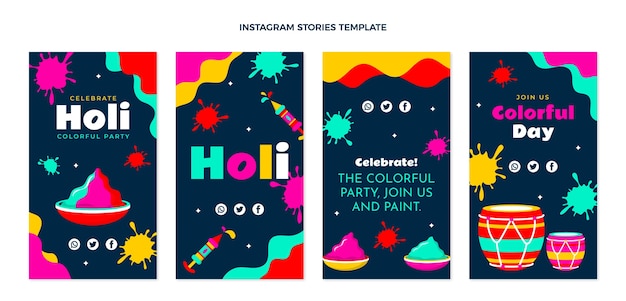 Vector colección de historias de instagram holi planas