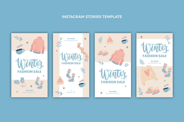 Vector colección de historias de instagram de invierno en acuarela