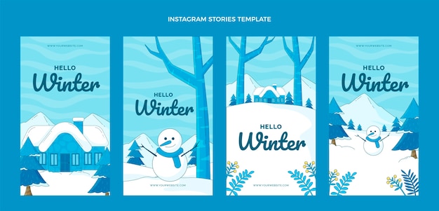 Colección de historias de instagram de invierno dibujadas a mano