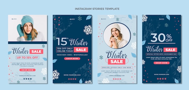 Vector colección de historias de instagram de invierno planas dibujadas a mano