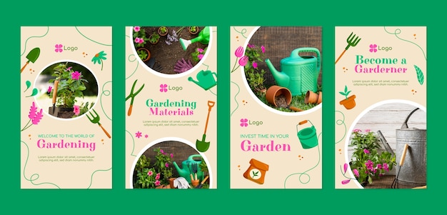 Colección de historias de instagram de jardinería y cultivo.