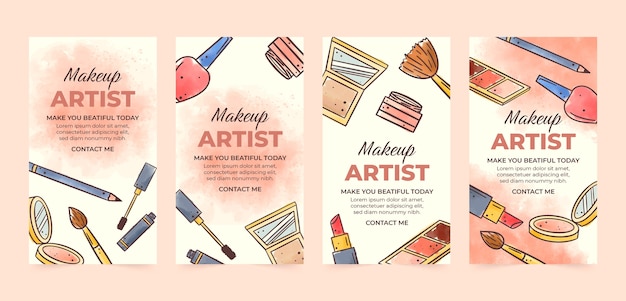 Vector colección de historias de instagram de maquilladores de acuarela