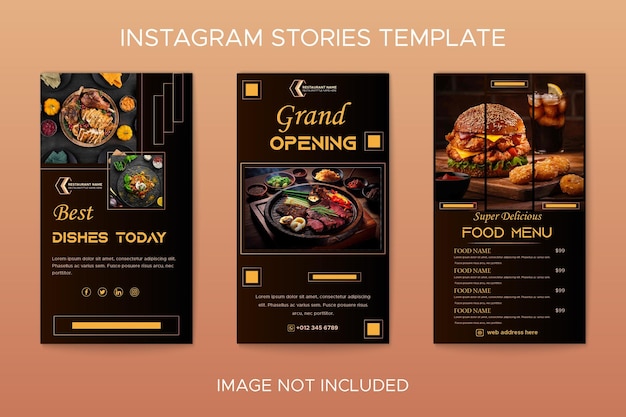 Colección de historias de Instagram de menú de comida y restaurante.