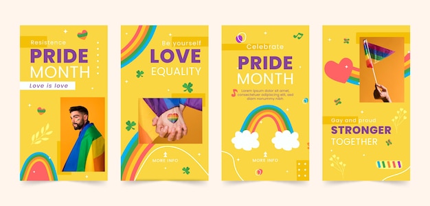 Colección de historias de instagram del mes del orgullo plano