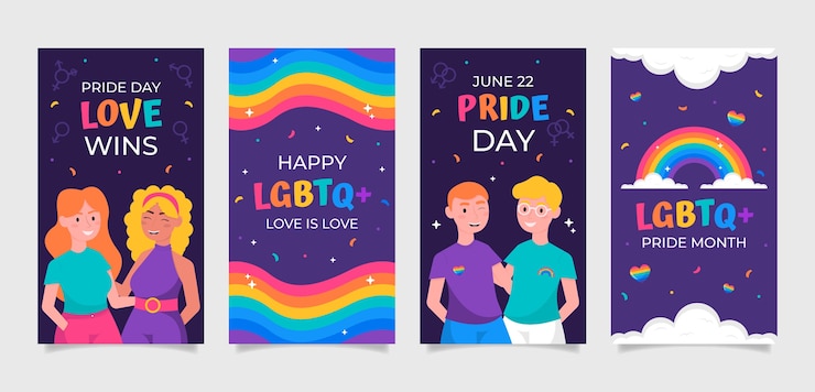 Vector colección de historias de instagram del mes del orgullo plano