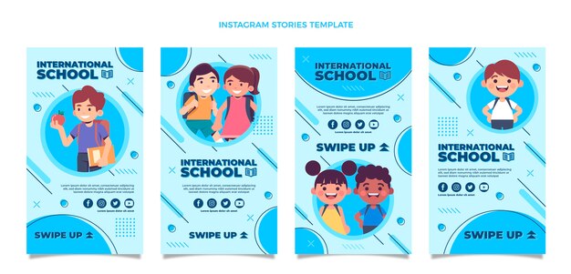 Colección de historias de instagram minimalistas planas para asistir a la escuela internacional