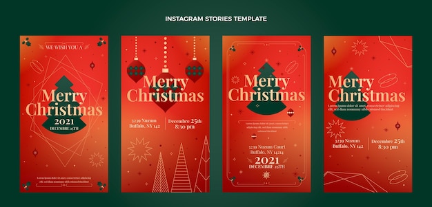 Colección de historias de instagram de navidad gradiente