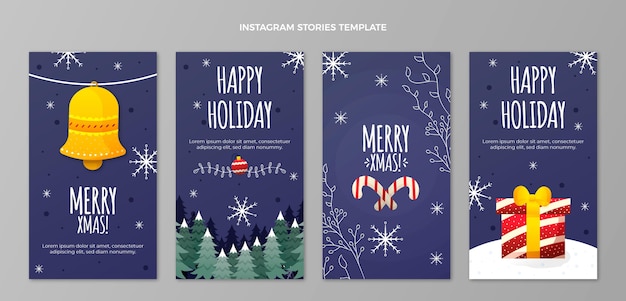Colección de historias de instagram de navidad gradiente