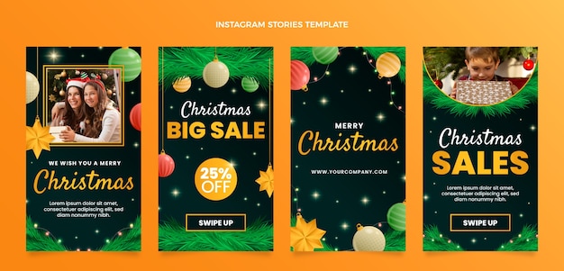 Colección de historias de instagram de navidad gradiente