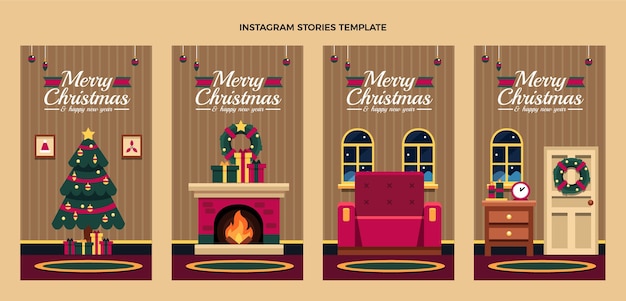Vector colección de historias de instagram navideñas planas