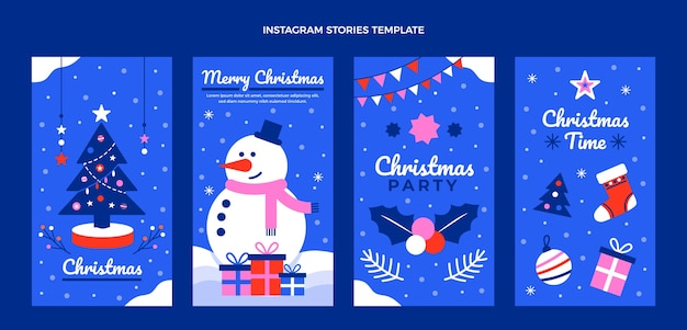 Vector colección de historias de instagram navideñas planas