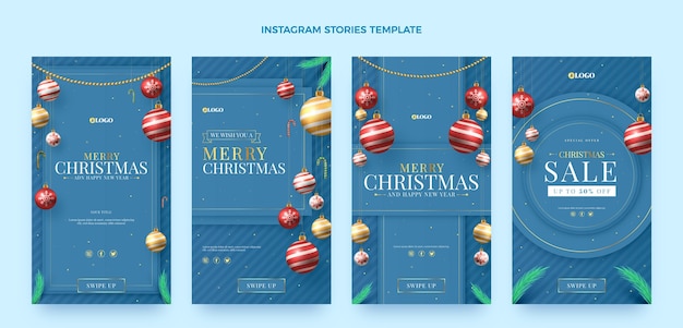 Vector colección de historias de instagram navideñas realistas