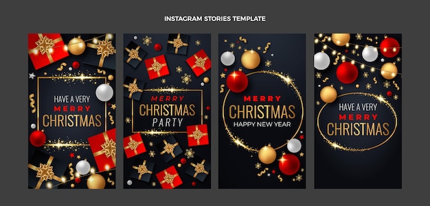 Colección de historias de instagram navideñas realistas