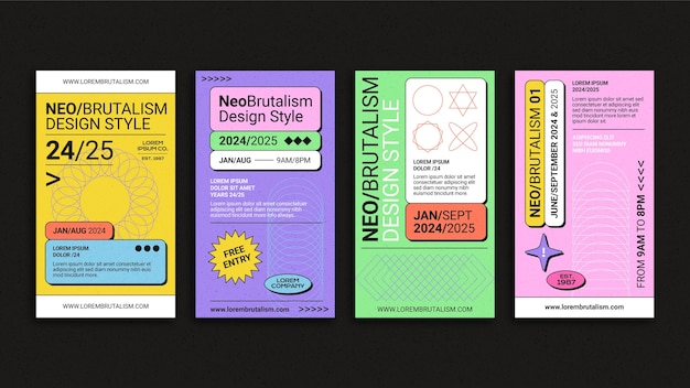 Colección de historias de instagram de neo brutalismo dibujadas a mano