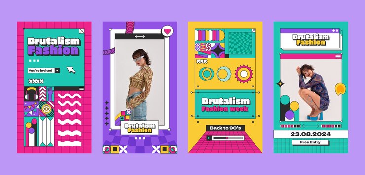 Colección de historias de instagram de neo brutalismo dibujadas a mano