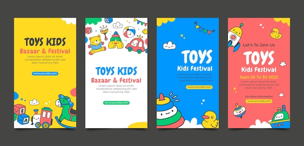 Vector colección de historias de instagram para niños dibujadas a mano