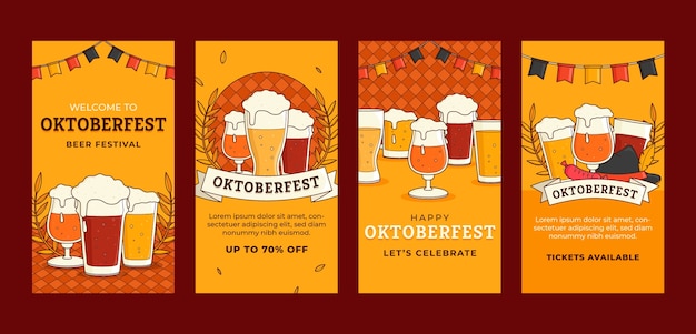 Colección de historias de instagram oktoberfest dibujadas a mano