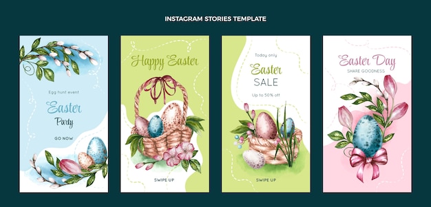 Vector colección de historias de instagram de pascua en acuarela