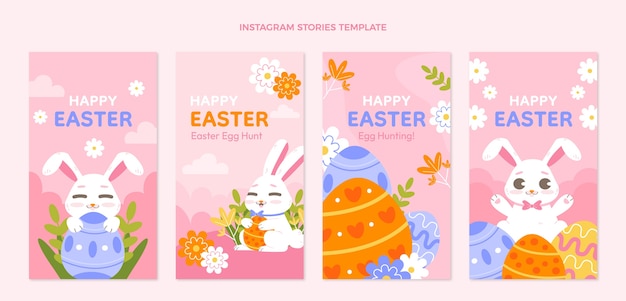 Colección de historias de instagram de pascua plana