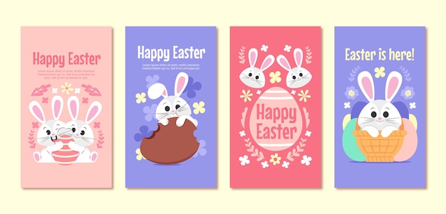 Colección de historias de instagram de pascua plana