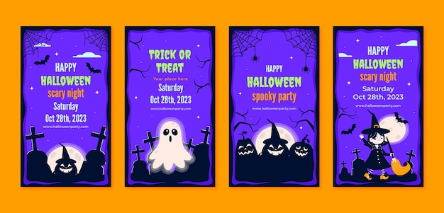 Vector colección de historias de instagram planas para la celebración de halloween