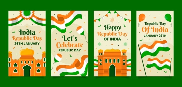 Vector colección de historias de instagram planas para el día de la república de la india