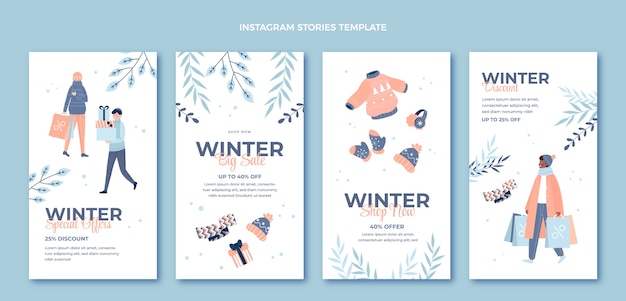 Vector colección de historias de instagram planas de invierno