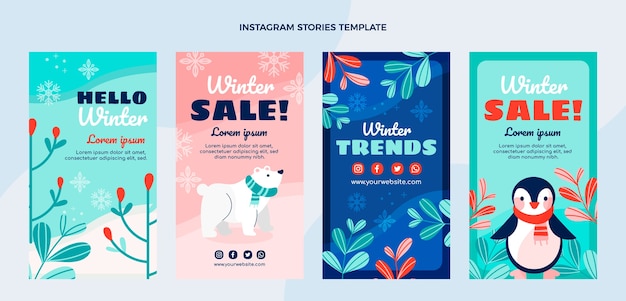 Colección de historias de instagram planas de invierno