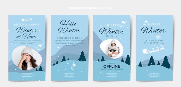 Vector colección de historias de instagram planas de invierno