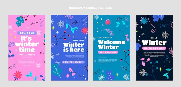 Colección de historias de instagram planas de invierno