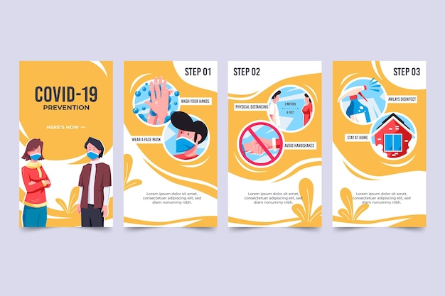 Vector colección de historias de instagram de prevención de coronavirus