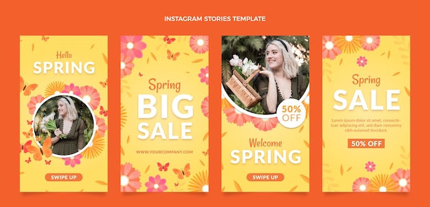 Vector colección de historias de instagram de primavera degradada