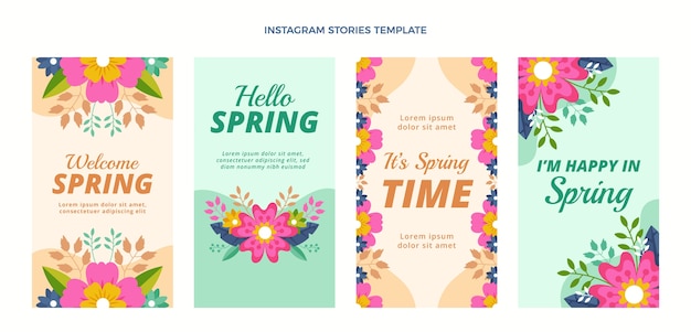 Colección de historias de instagram de primavera dibujadas a mano