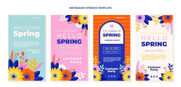 Colección de historias de instagram de primavera plana