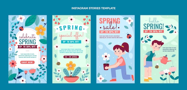 Colección de historias de instagram de primavera plana