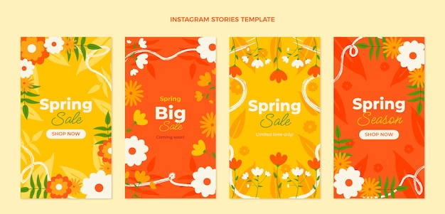 Colección de historias de instagram de primavera plana