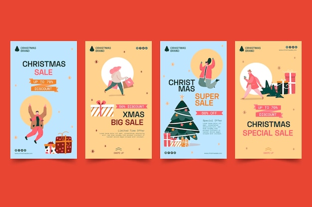 Vector colección de historias de instagram de rebajas de navidad