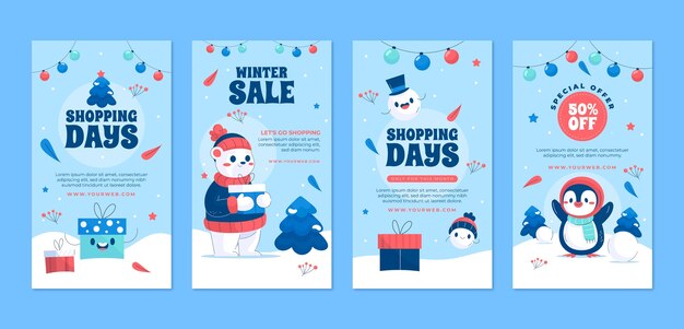 Colección de historias de instagram de rebajas de temporada de invierno