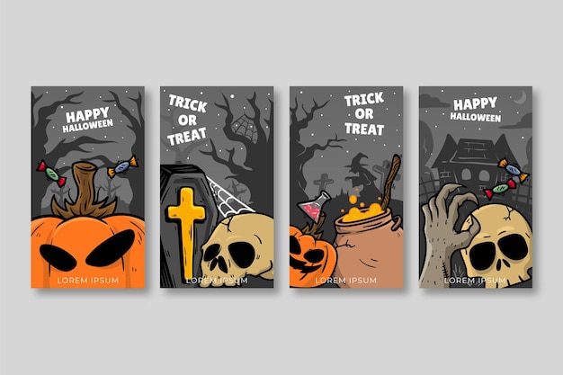 Vector colección de historias de instagram de redes sociales de halloween