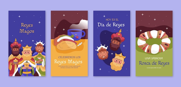 Vector colección de historias de instagram para reyes magos