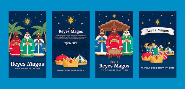 Vector colección de historias de instagram para reyes magos