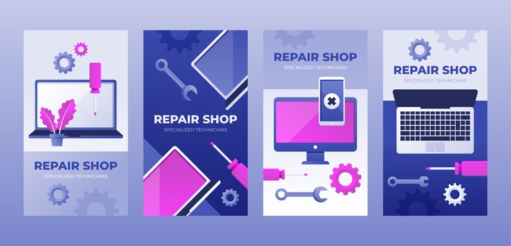 Vector colección de historias de instagram de servicios de taller de reparación de automóviles degradados