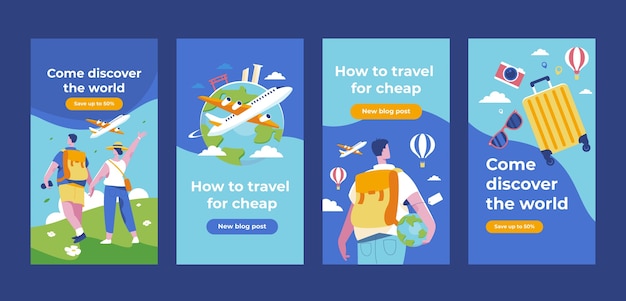 Colección de historias de instagram de tiempo de viaje plano