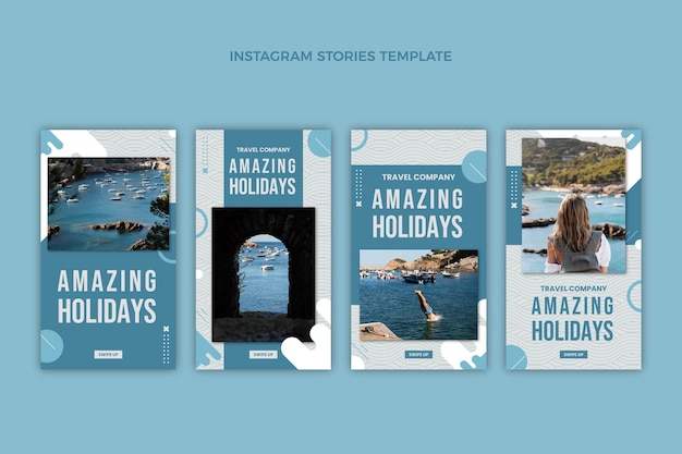 Vector colección de historias de instagram de viajes de diseño plano