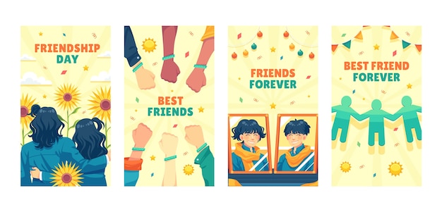 Vector colección de historias planas de instagram para la celebración del día de la amistad