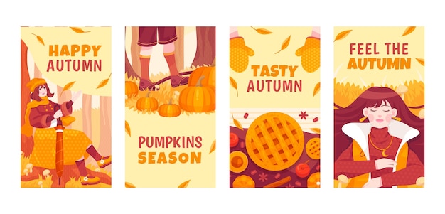 Vector colección de historias planas de instagram para la celebración de otoño