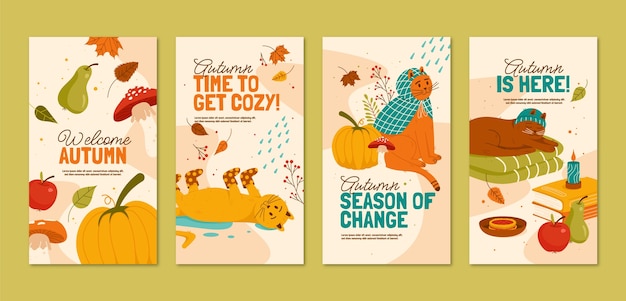 Vector colección de historias planas de instagram para la celebración de otoño