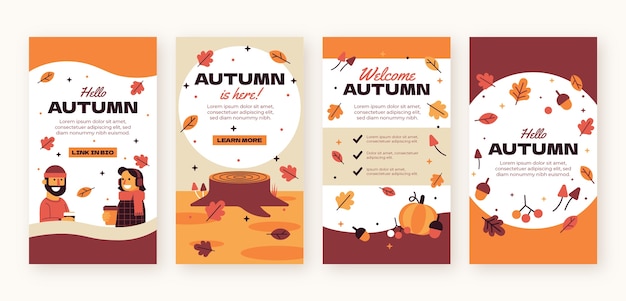 Vector colección de historias planas de instagram para la celebración de otoño