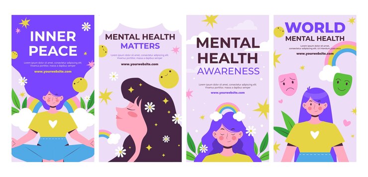Colección de historias planas de instagram para el día mundial de la salud mental