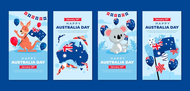 Vector colección de historias planas de instagram para el día nacional australiano